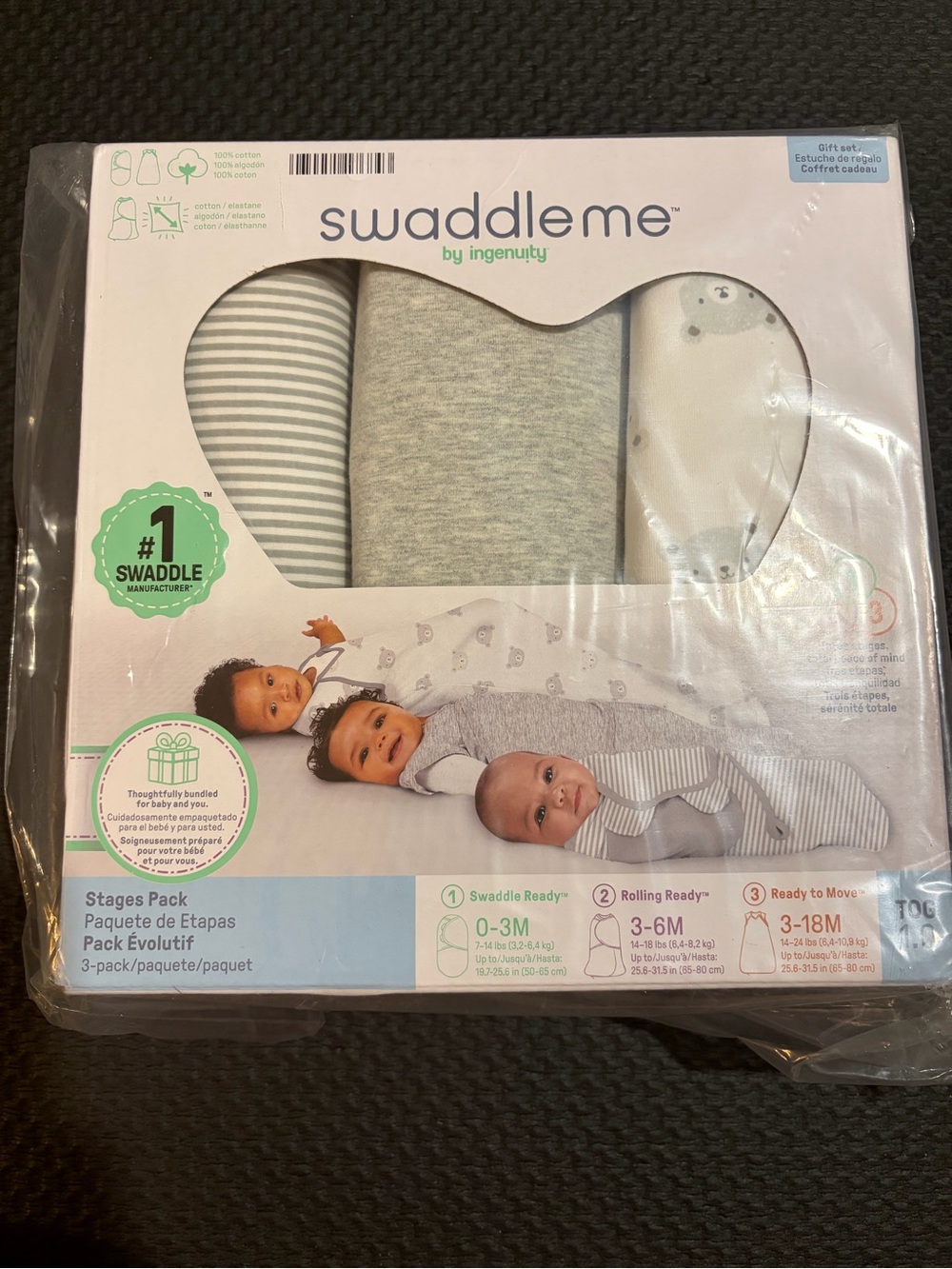 SwaddleMe 3-Pack Neutral Gray, White & Heather Baby Swaddles